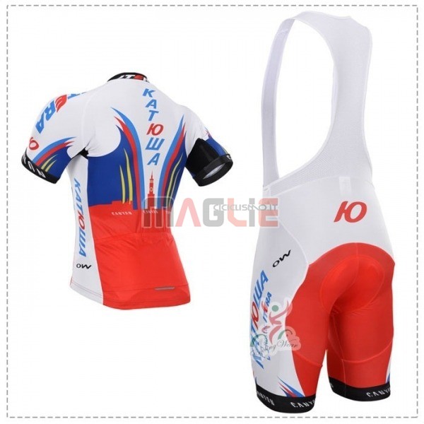 Maglia Katusha Manica Corta 2018 Bianco Blu Rosso